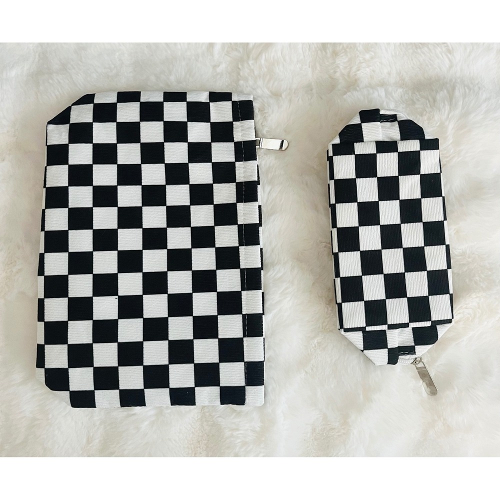 NEW Checkerboard‎ Cosmetic Bag Set, Checkered Makeup Organizer 10x7"